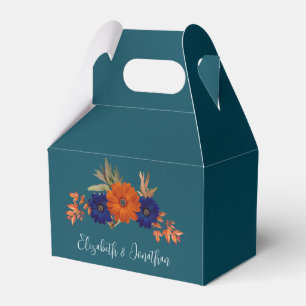 Rustic Autumn Orange Navy Blue Floral Wedding Favor Box