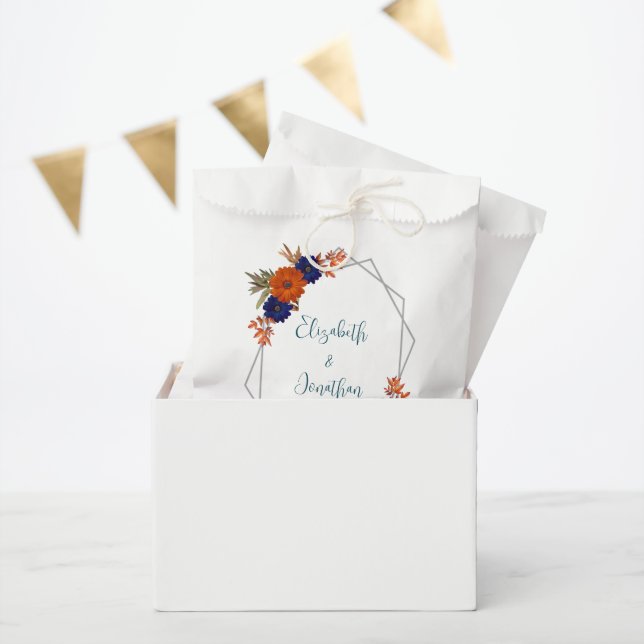 Rustic Autumn Orange Navy Blue Floral Wedding Favour Bag (Party)
