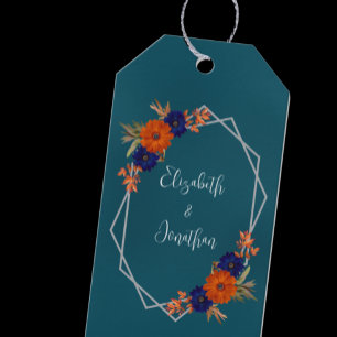 Rustic Autumn Orange Navy Blue Floral Wedding Gift Tags