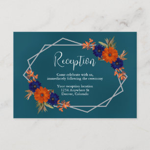 Rustic Autumn Orange Navy Blue Wedding Reception Enclosure Card