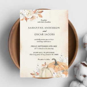 Rustic Autumn Orange Pumpkins & Flowers Invitation