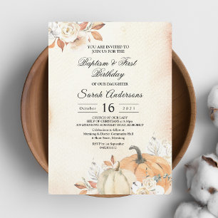 Rustic Autumn Orange Pumpkins & Flowers Invitation