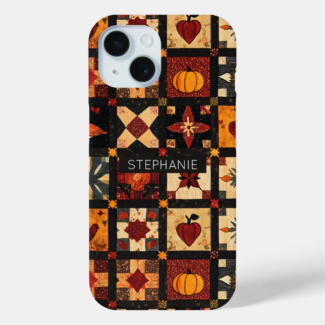 Rustic Autumn Patchwork Quilt Pattern | Farmhouse Case-Mate iPhone Case (Back)