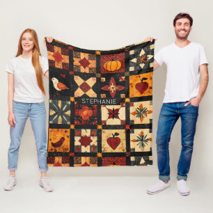 Rustic Autumn Patchwork Quilt Pattern Farmhouse Fleece Blanket