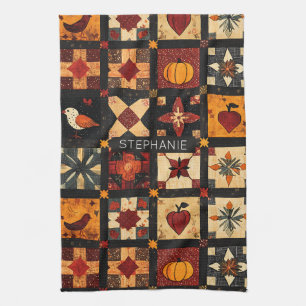 Rustic Autumn Patchwork Quilt Pattern   Farmhouse Kitchen Towel