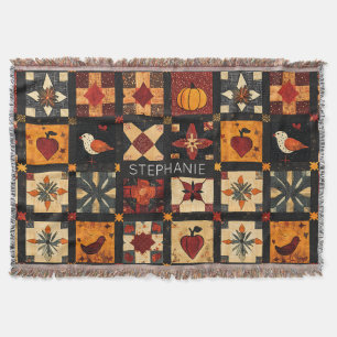 Rustic Autumn Patchwork Quilt Pattern   Farmhouse Throw Blanket