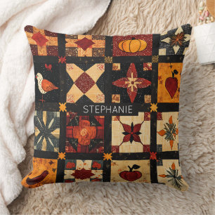 Rustic Autumn Patchwork Quilt Pattern   Farmhouse Throw Pillow