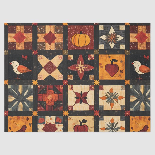 Rustic Autumn Patchwork Quilt Pattern | Farmhouse Tissue Paper (Front)