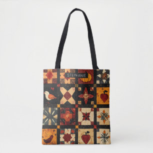 Rustic Autumn Patchwork Quilt Pattern   Farmhouse Tote Bag