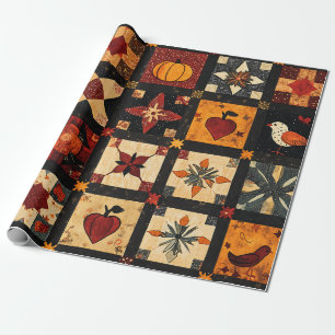 Rustic Autumn Patchwork Quilt Pattern Farmhouse Wrapping Paper