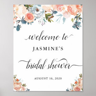 Rustic Autumn Peach Floral Bridal Shower Sign