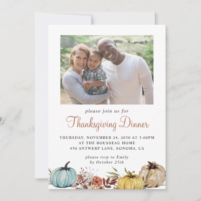 Rustic Autumn Photo Thanksgiving Invitation (Front)