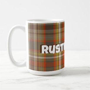 Rustic Autumn Plaid Brown Orange Grey Gold White Coffee Mug