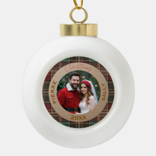 Rustic Autumn Plaid Ceramic Ball Christmas Ornament