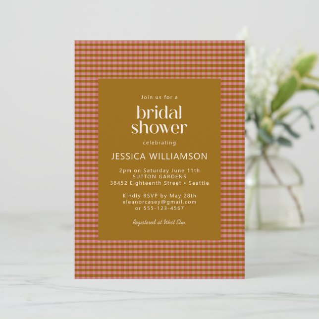 Rustic Autumn Plaid Geometric Bridal Shower Invitation (Standing Front)