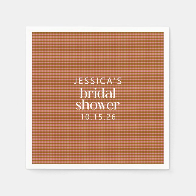 Rustic Autumn Plaid Geometric Custom Bridal Shower Napkin (Front)