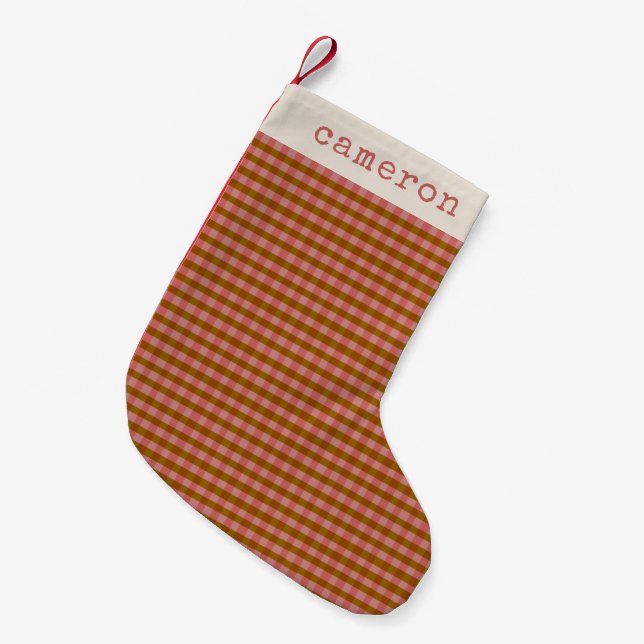 Rustic Autumn Plaid Geometric Personalized Name Small Christmas Stocking (Front (Hanging))