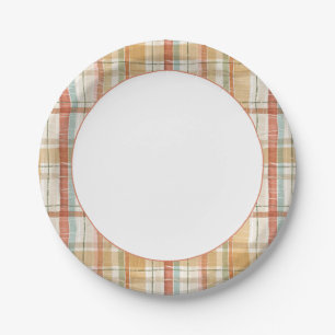 Rustic Autumn Plaid Watercolor Pattern Paper Plate