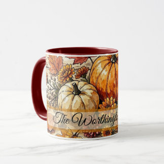 Rustic Autumn Pumpkin & Autumn Leaves Watercolor Mug