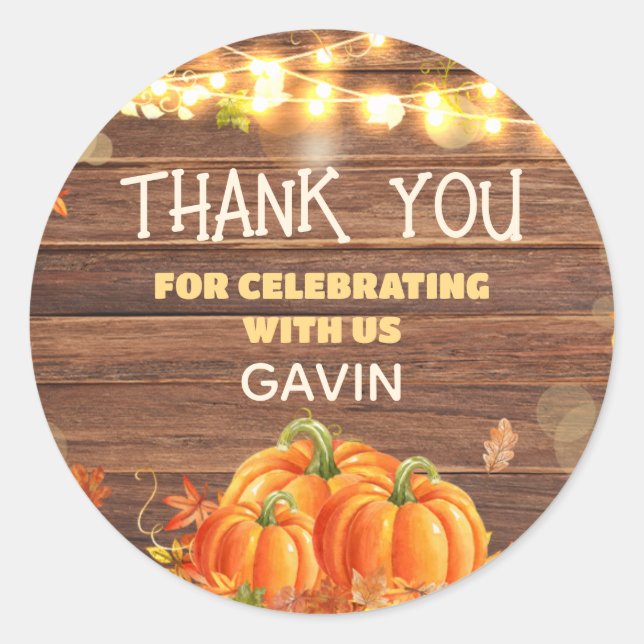Rustic Autumn Pumpkin Patch Birthday Classic Round Sticker (Front)