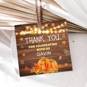 Rustic Autumn Pumpkin Patch Birthday Square Favour Tags
