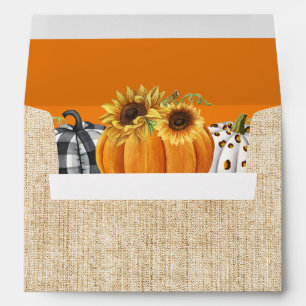 Rustic Autumn Pumpkin Sunflowers Burlap and Orange Envelope