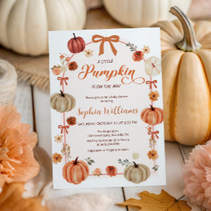 Rustic Autumn Pumpkins and Bows Baby Shower  Invitation