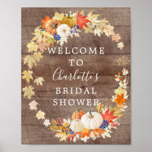 Rustic Autumn Pumpkins Bridal Shower Welcome Poster