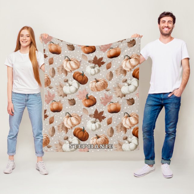 Rustic Autumn Pumpkins & Fall Leaves (2) Fleece Blanket (In Situ)