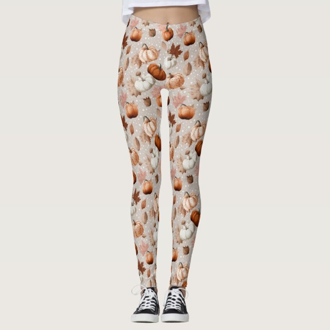 Rustic Autumn Pumpkins & Fall Leaves (2) Leggings (Front)