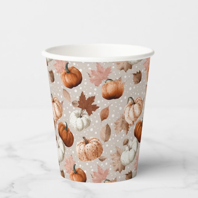 Rustic Autumn Pumpkins & Fall Leaves (2) Paper Cups (Front)