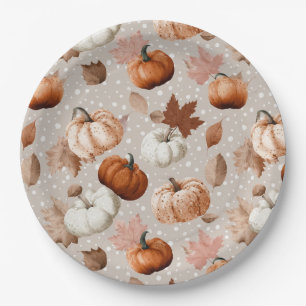 Rustic Autumn Pumpkins & Fall Leaves (2) Paper Plate