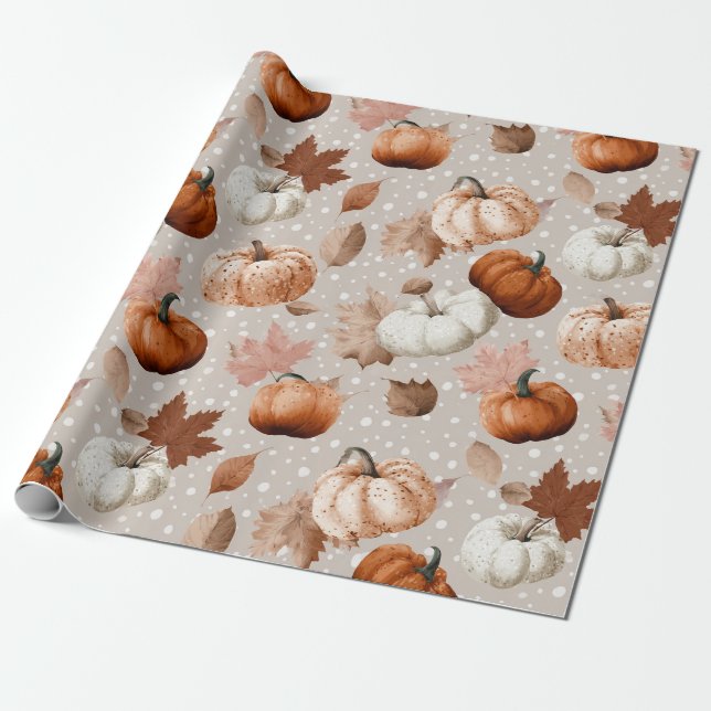 Rustic Autumn Pumpkins & Fall Leaves (2) Wrapping Paper (Unrolled)
