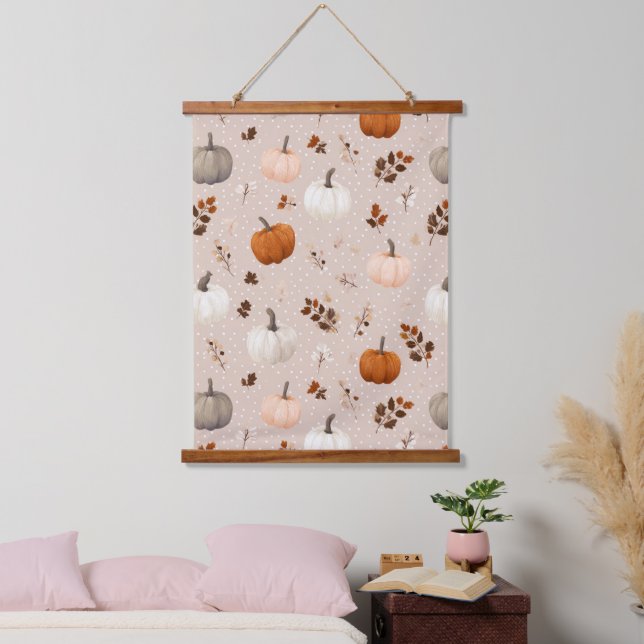 Rustic Autumn Pumpkins & Fall Leaves Hanging Tapestry (Bedroom)