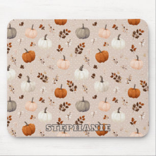 Rustic Autumn Pumpkins & Fall Leaves Mouse Pad
