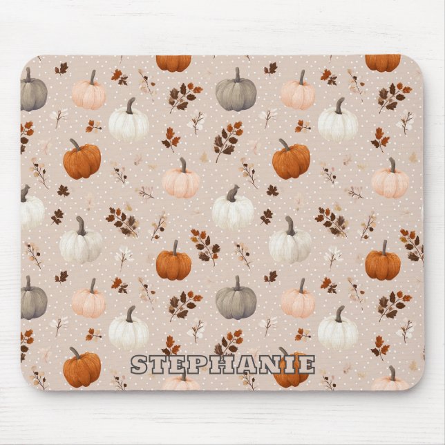 Rustic Autumn Pumpkins & Fall Leaves Mouse Pad (Front)