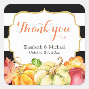 Rustic Autumn Pumpkins Fall Leaves Thank You Square Sticker