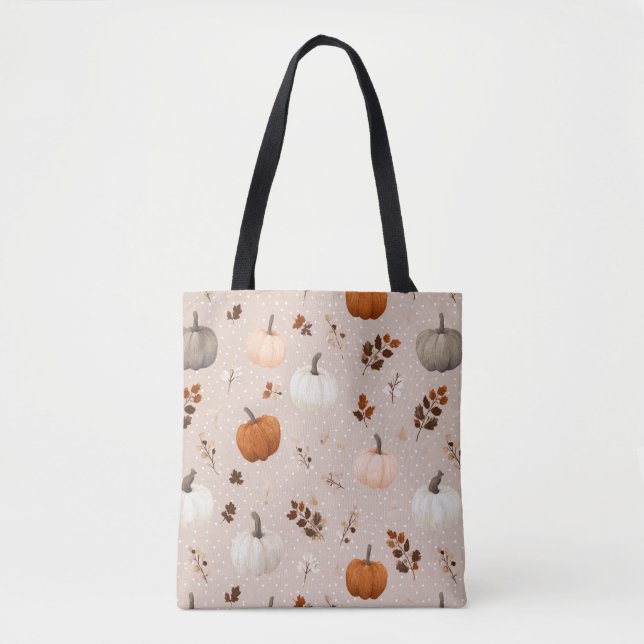 Rustic Autumn Pumpkins & Fall Leaves Tote Bag (Front)