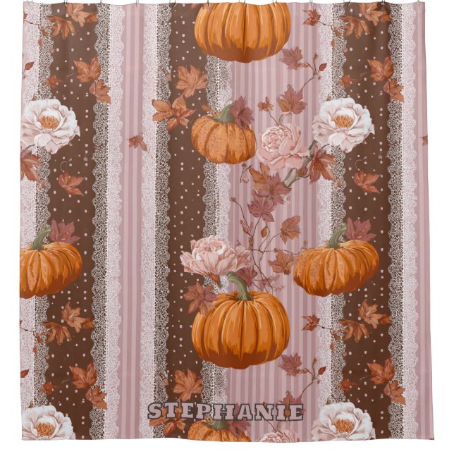 Rustic Autumn Pumpkins & Floral Lace Seamless (Front)