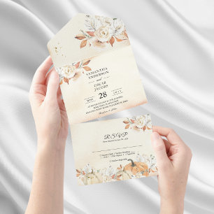 Rustic Autumn Pumpkins & Flowers  All In One Invitation