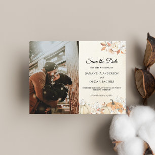 Rustic Autumn Pumpkins & Flowers Announcement Postcard