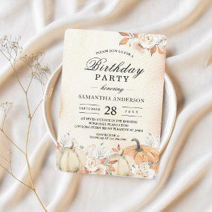 Rustic Autumn Pumpkins & Flowers Invitation