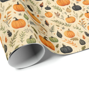 Rustic Autumn Pumpkins & Leaves in Moody Harvest  Wrapping Paper