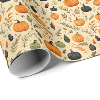 Rustic Autumn Pumpkins & Leaves in Moody Harvest Wrapping Paper