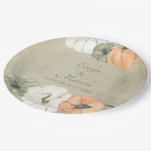 Rustic Autumn Pumpkins Personalized Wedding Paper Plate