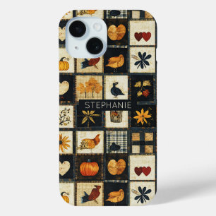 Rustic Autumn Quilt Pattern   Farmhouse Patchwork iPhone 15 Case