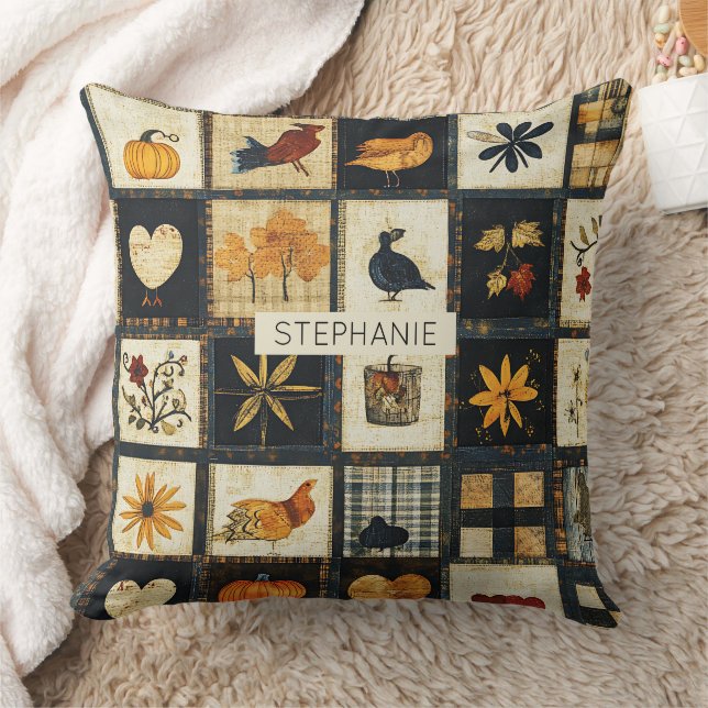 Rustic Autumn Quilt Pattern | Farmhouse Patchwork Throw Pillow (Blanket)