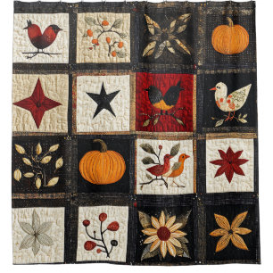 Rustic Autumn Quilt Pattern   Harvest Folk Motifs