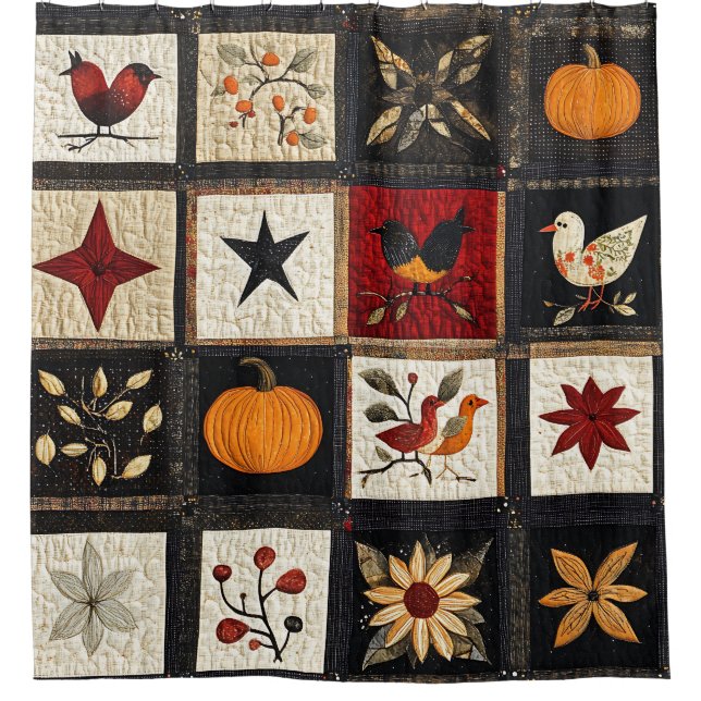 Rustic Autumn Quilt Pattern | Harvest Folk Motifs (Front)