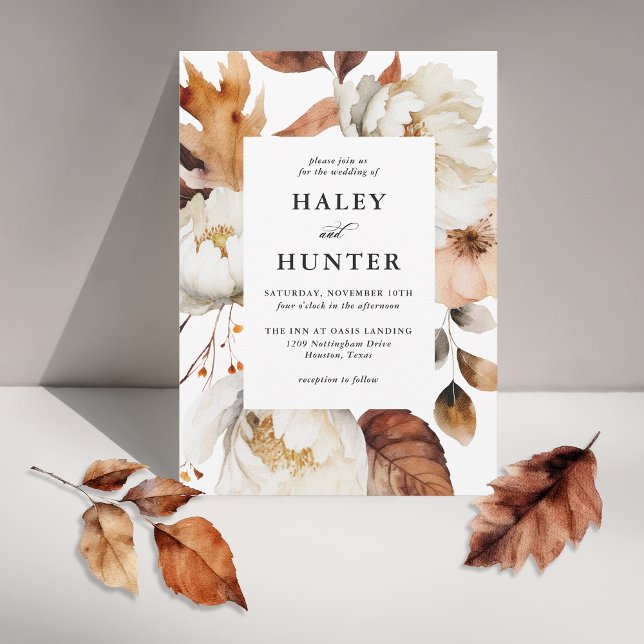 Rustic Autumn Romantic Floral Wedding Invitation (Rustic fall florals in this stylish wedding invitation.)